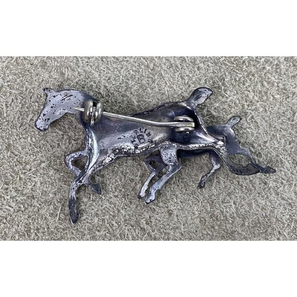 Vintage Beau Sterling Silver Horse & Foal Brooch Pin - Picture 3 of 4